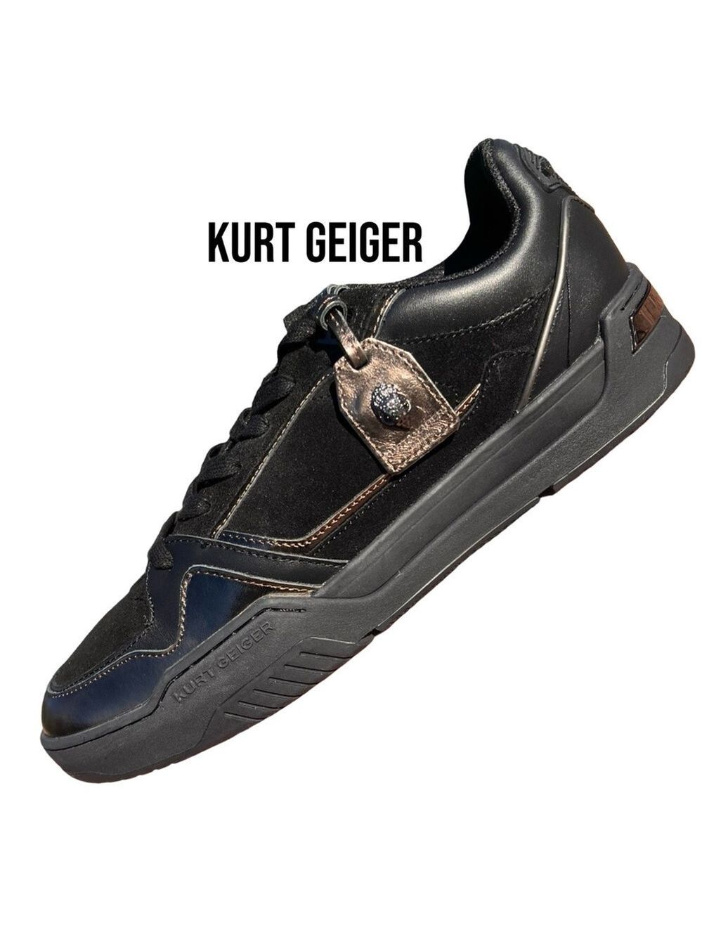 NWOB $195 Kurt Geiger Regan Men’s Black & Gold Sneaker